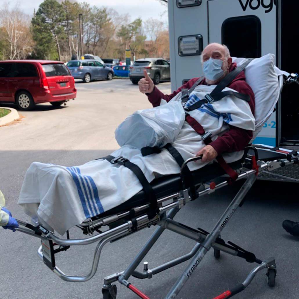 Gerald's Story - North York General Foundation Gerald Prenick being transported into an ambulance